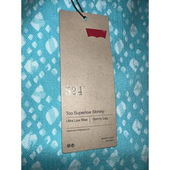 Levis 524 Size 9M Too Superlow Skinny Black Label Aqua Pattern Jeans - Picture 6 of 11